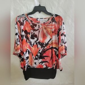 JLo Sheer Floral Blouse with Built-in Tank Top